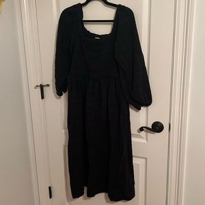 Smocked puff sleeve dress in black watch, tartan flannel size large vguc